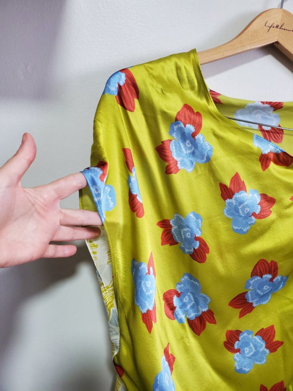 Zara One-Shoulder Floral Maxi Dress in Lime Green with Blue and Red Accents - Picture 3 of 14